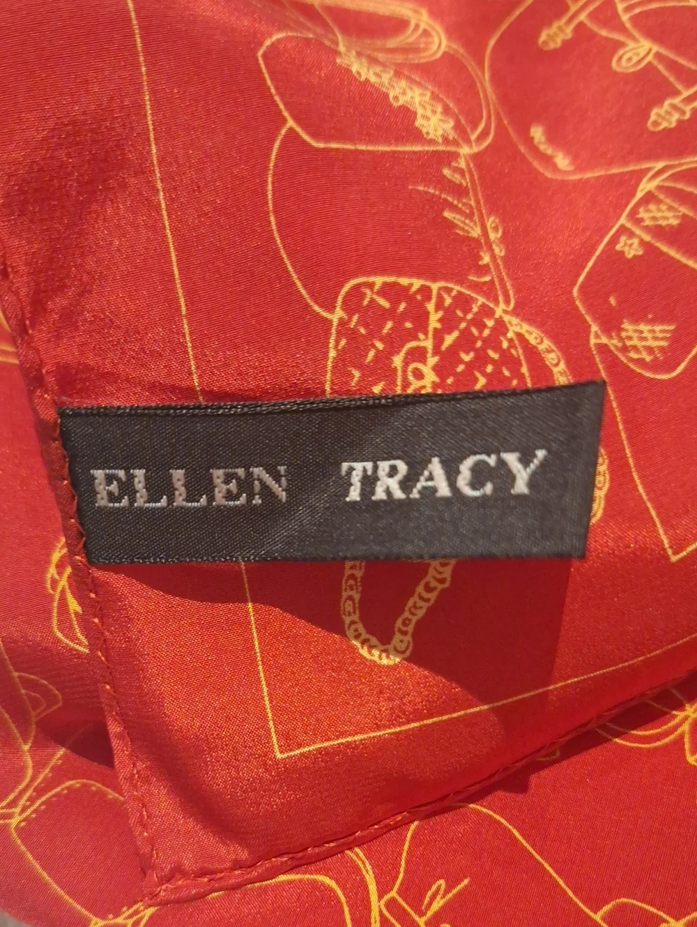 Ellen Tracy Red Square Scarf with Gold Handbag Motif